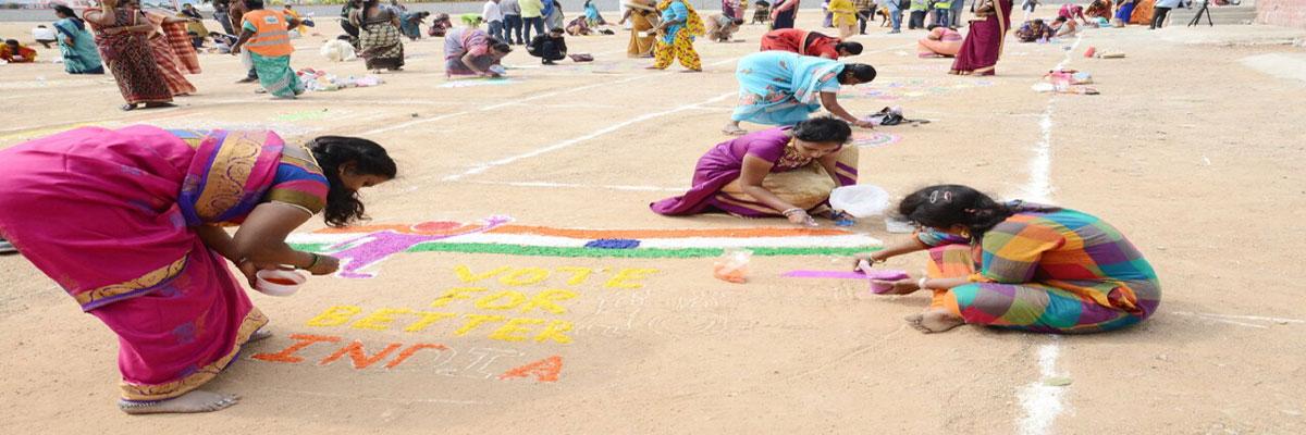 GHMC holds Rangoli event to enthuse voters
