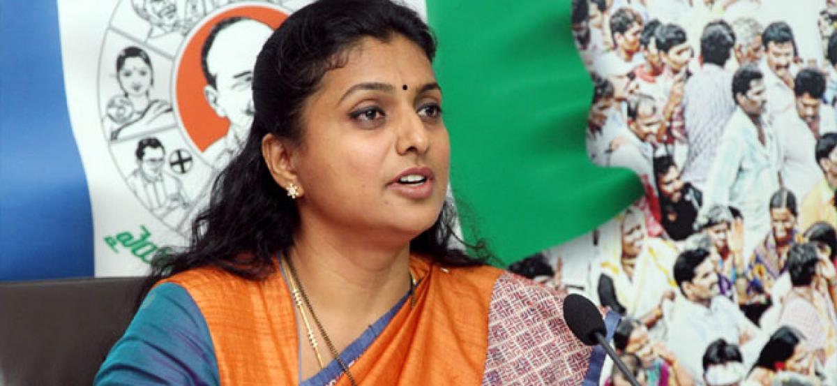 Roja slams Chandrababu for prostrating before Centre