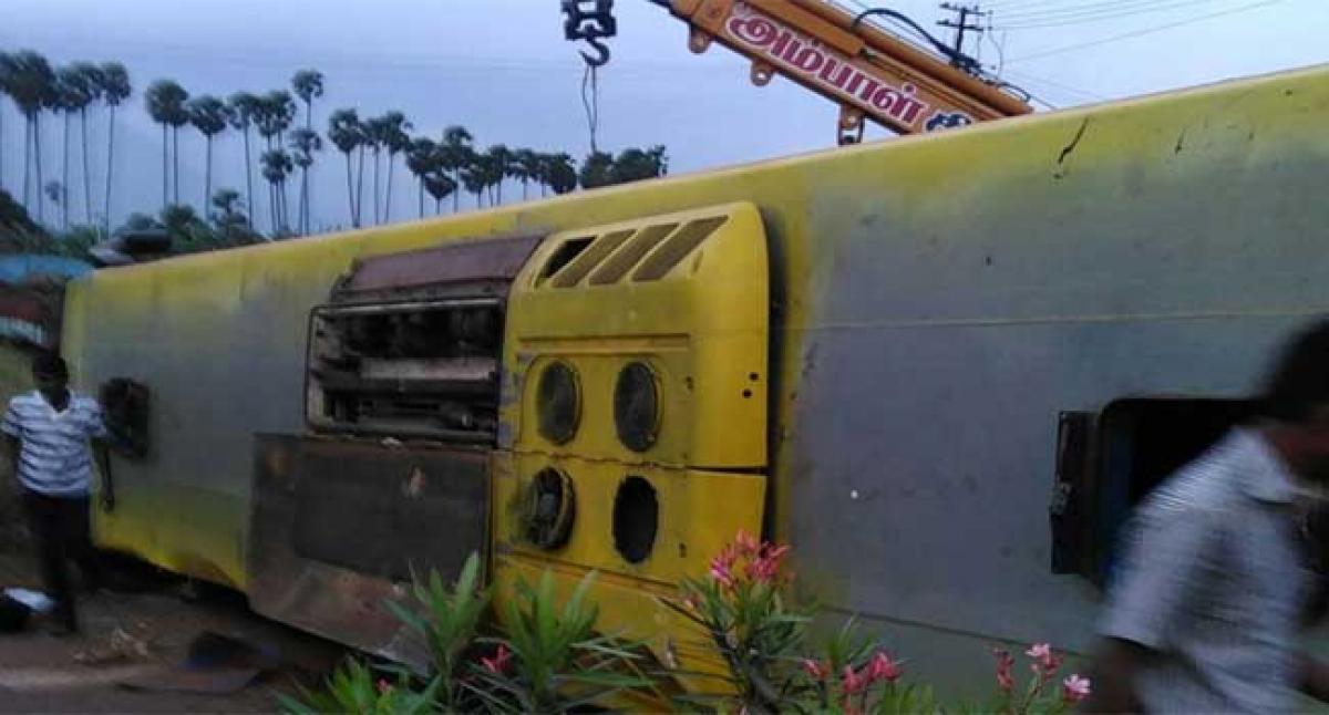 Private bus overturns