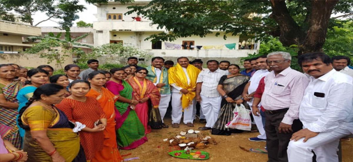 MLA Arekapudi Gandhi lays foundation for community hall