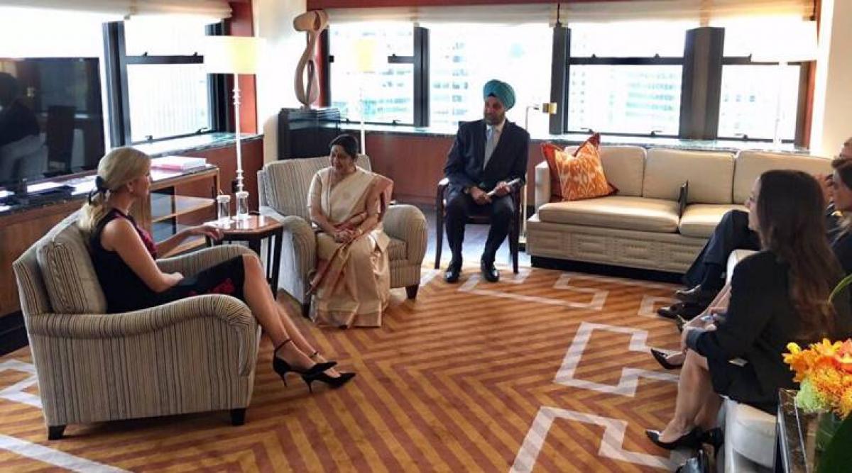 Ivanka Trump discusses women entrepreneurship with Sushma Swaraj