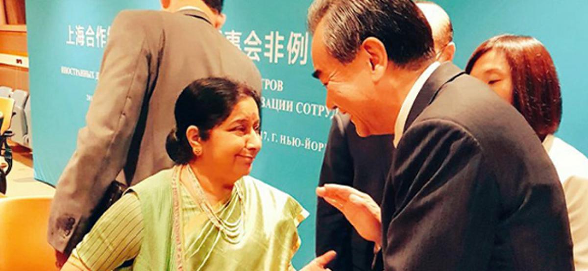 Sushma Swaraj meets Chinese Foreign Minister Wang Yi on sidelines of SCO meeting