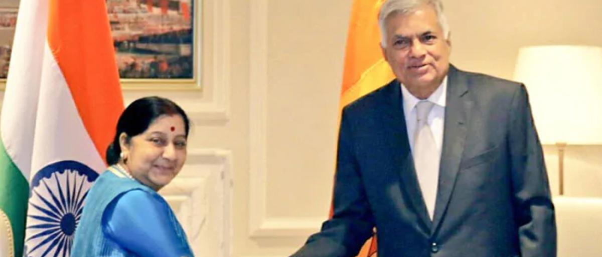 Sushma Swaraj calls on Sri Lankan PM Ranil Wickremesinghe