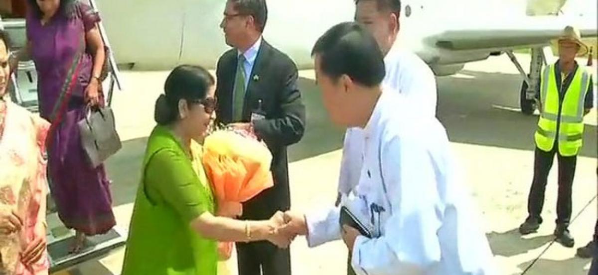 Sushma Swaraj reaches Myanmar