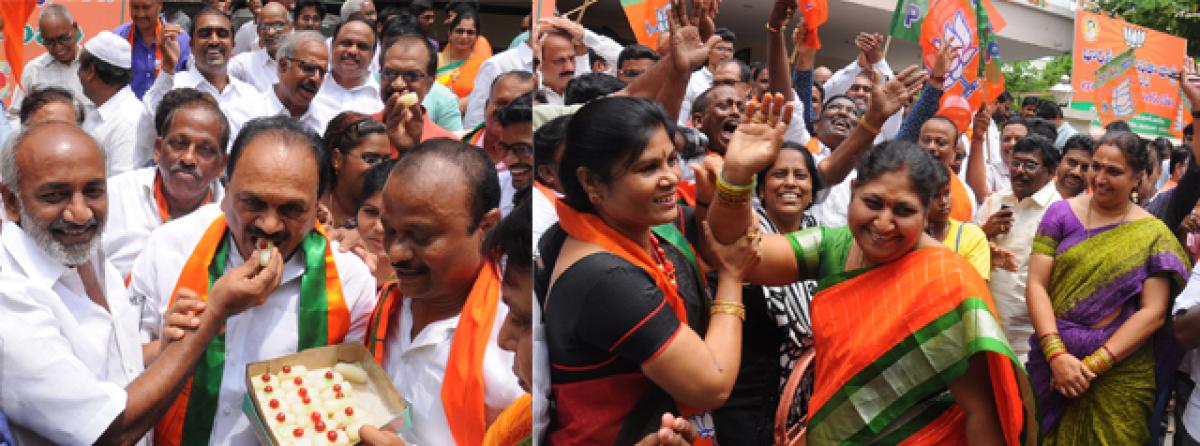 AP State BJP leaders celebrate party victory in Karnataka