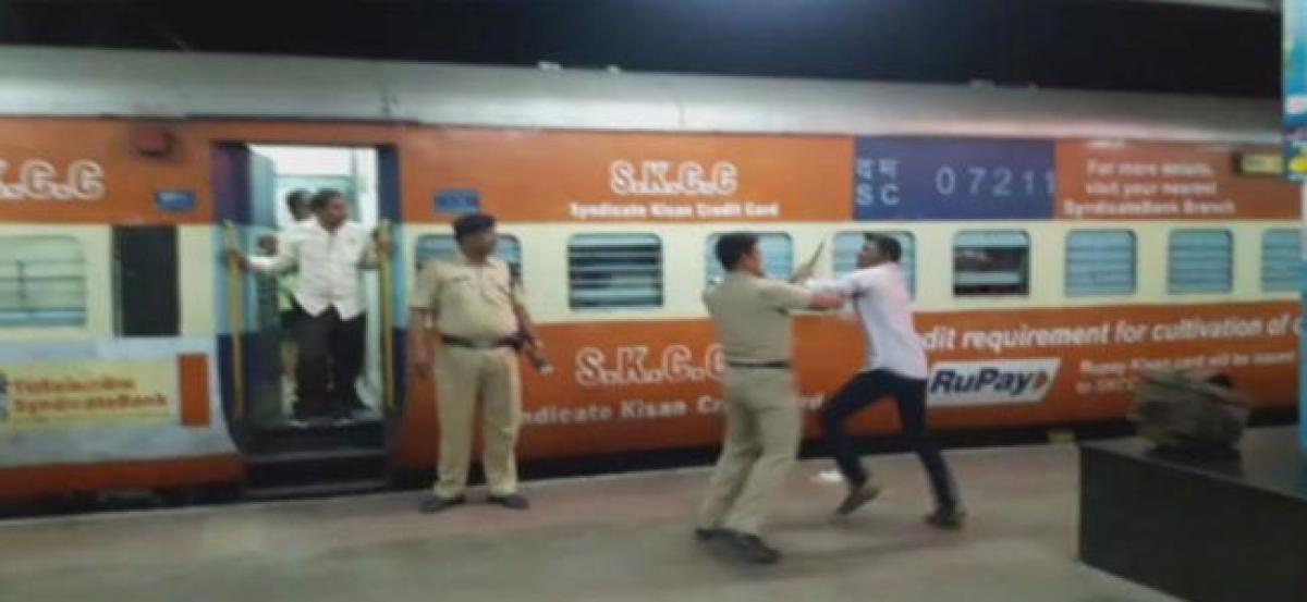 Viral video: Railway policeman thrashes youth for boarding train